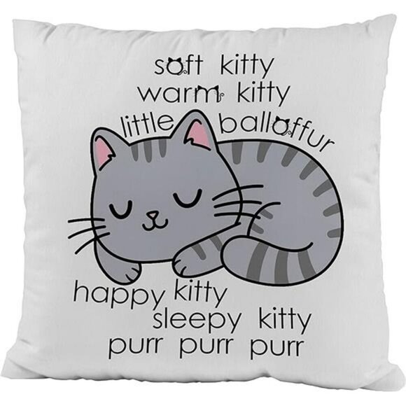 Happy Sleepy Kitty Pillow Cover 18x18 Cat Lover Gift Funny Cat Decor for Couch - Picture 4 of 4